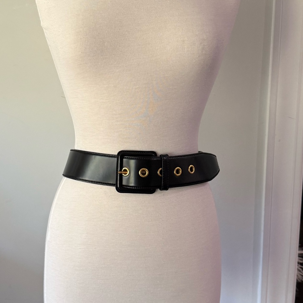 MIU MIU PRADA Leather Gold Hardware 5 Hole Wide Belt 85/34 - Picture 11 of 16